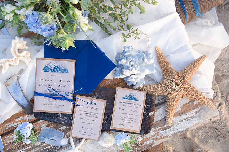 Zaproszenia ślubne morskie / marine niebieskie zaproszenia i zawiadomienia na ślub morskie na wesele nad morzem  2