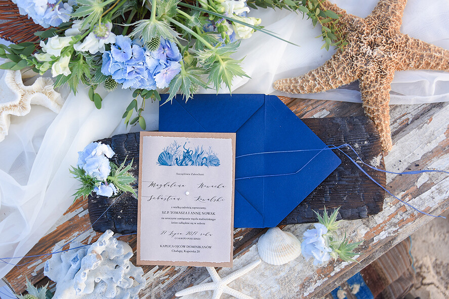 Zaproszenia ślubne morskie / marine niebieskie zaproszenia i zawiadomienia na ślub morskie na wesele nad morzem  3