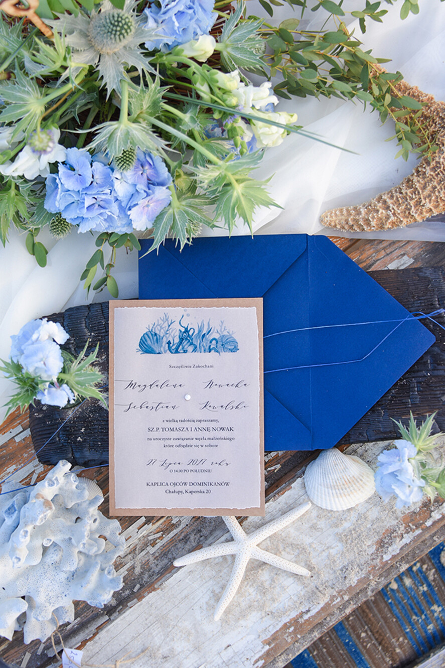 Zaproszenia ślubne morskie / marine niebieskie zaproszenia i zawiadomienia na ślub morskie na wesele nad morzem  4