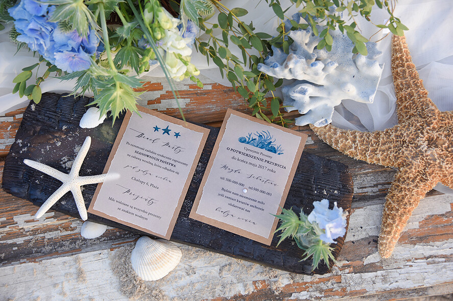 Zaproszenia ślubne morskie / marine niebieskie zaproszenia i zawiadomienia na ślub morskie na wesele nad morzem  5