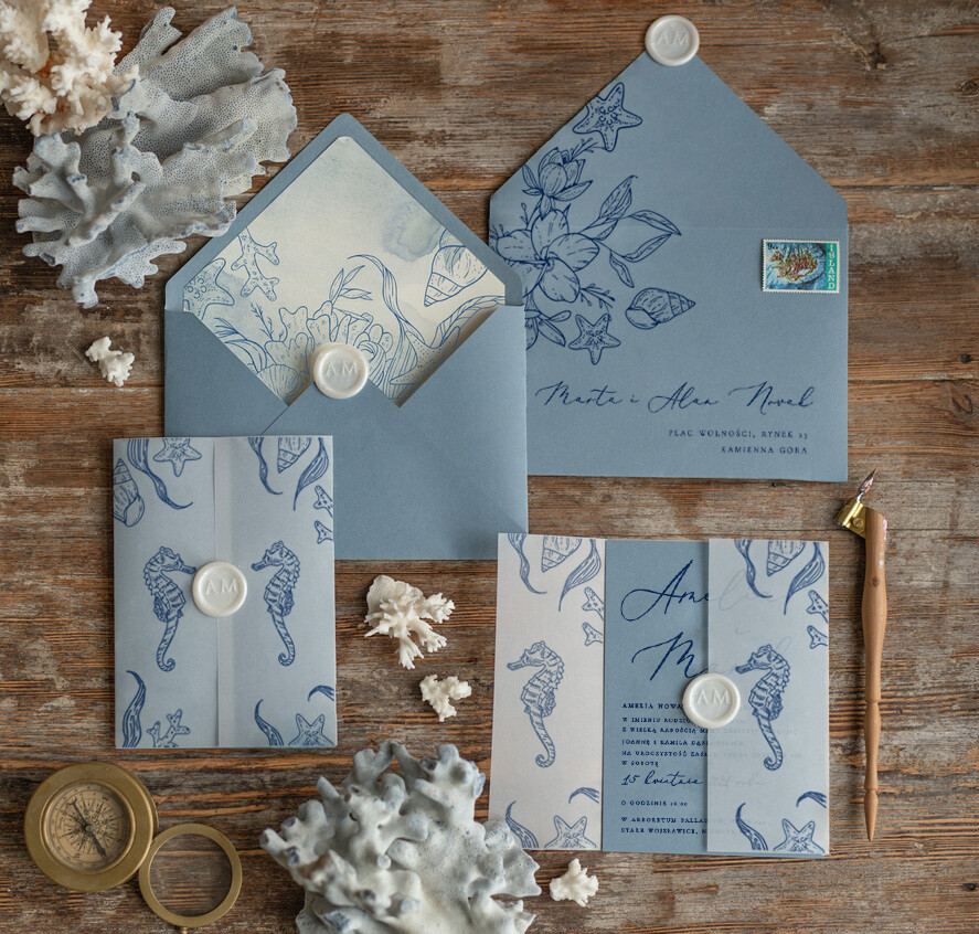 Zaproszenia ślubne morskie / marine unikatowe zaproszenia ślubne, morskie dla żeglarzy na wesele w plażowym stylu0