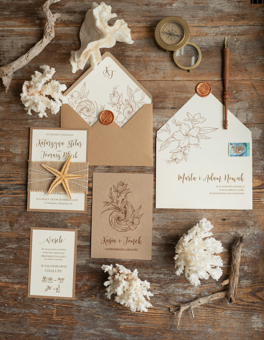 Zaproszenia ślubne morskie / marine nietypowe zaproszenia ślubne, morskie na wesele w stlu plażowym1