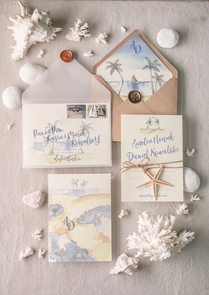Zaproszenia ślubne morskie / marine modne zaproszenia weselne, morskie na nadmorskie wesele w kurorcie1
