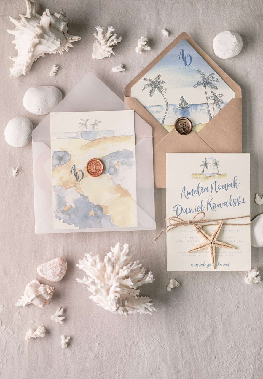 Zaproszenia ślubne morskie / marine modne zaproszenia weselne, morskie na nadmorskie wesele w kurorcie2