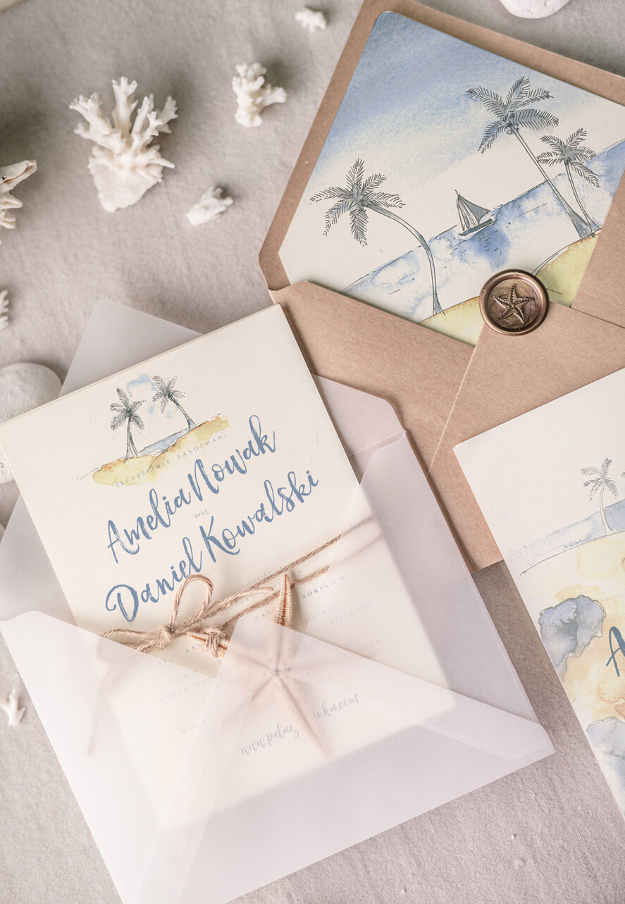 Zaproszenia ślubne morskie / marine modne zaproszenia weselne, morskie na nadmorskie wesele w kurorcie4