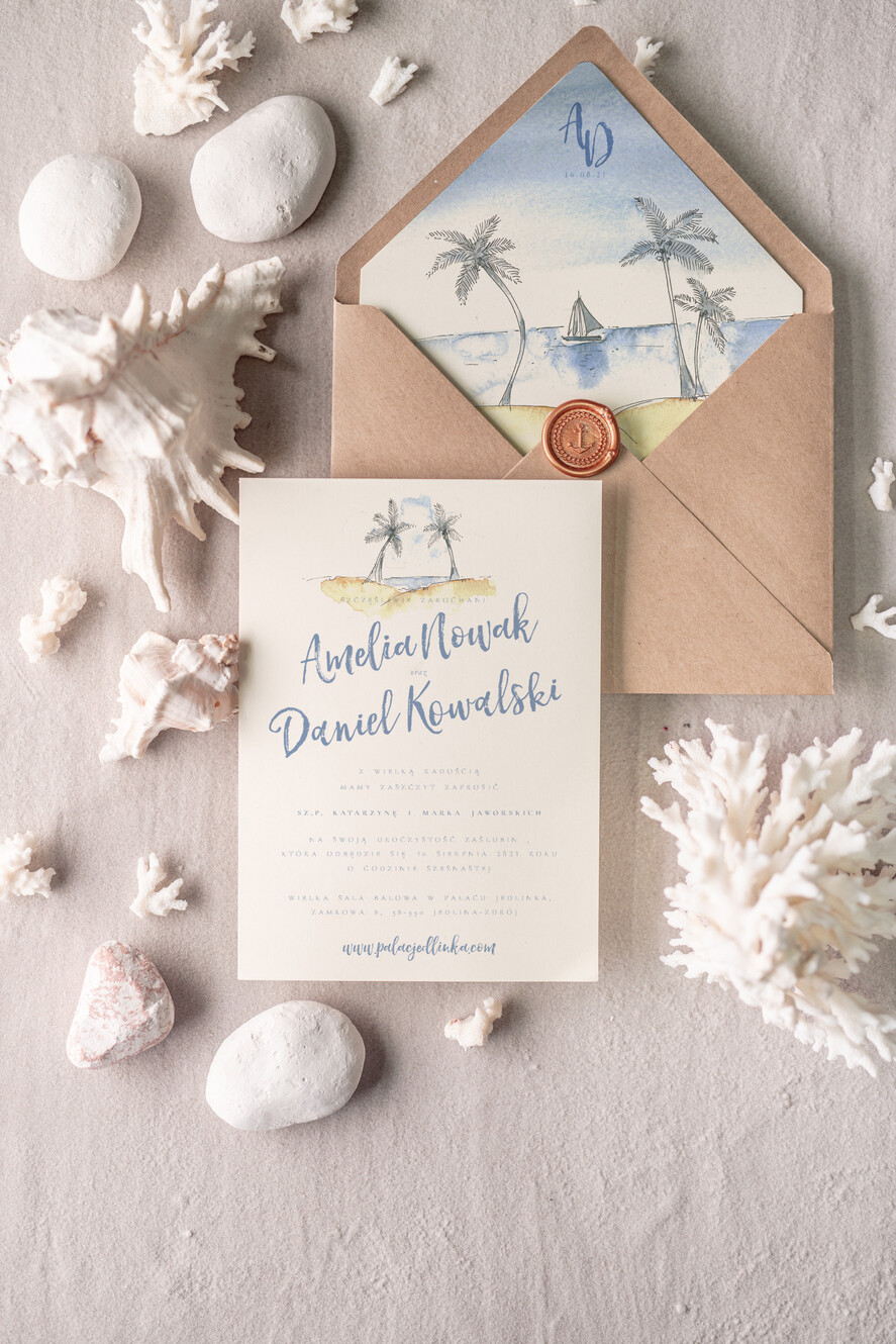 Zaproszenia ślubne morskie / marine modne zaproszenia weselne, morskie na nadmorskie wesele w kurorcie7