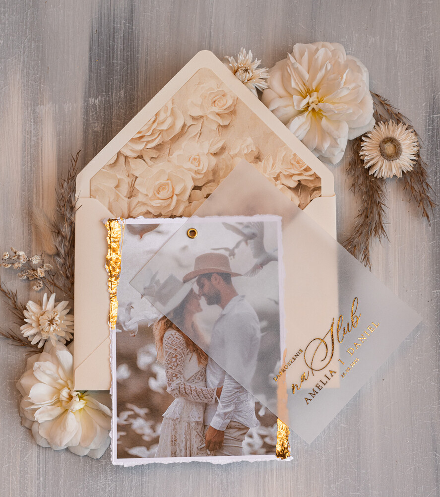 Zaproszenia ślubne Ze zdjęciem  złote zaproszenia ślubne ze zdjęciem, eleganckie zaproszenie na ślub i wesele ze zdjęciem, zdjęcie Pary Młodej na zaproszeniach ślubnych8