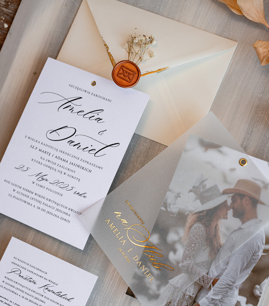 Zaproszenia ślubne Ze zdjęciem  Eleganckie Złocone zaproszenia ślubne ze zdjęciem foto zaproszenie na ślub Złote Litery Proste Zaprosznie na ślub z Waszym Zdjęciem Zaproszenia na ślub z fotografią idealne na Pamiątkę dla gości4