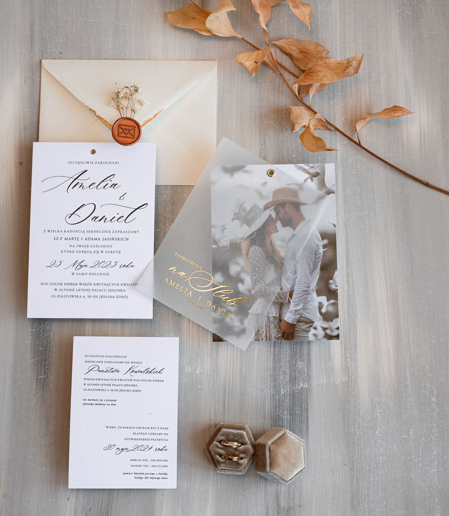 Zaproszenia ślubne Ze zdjęciem  Eleganckie Złocone zaproszenia ślubne ze zdjęciem foto zaproszenie na ślub Złote Litery Proste Zaprosznie na ślub z Waszym Zdjęciem Zaproszenia na ślub z fotografią idealne na Pamiątkę dla gości5