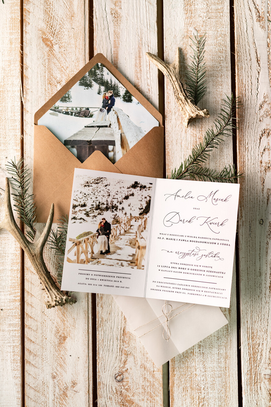 Zaproszenia ślubne Ze zdjęciem  minimalistyczne zaproszenia ślubne ze zdjęciem rustykalne Proste Foto zaproszenie na ślub  0