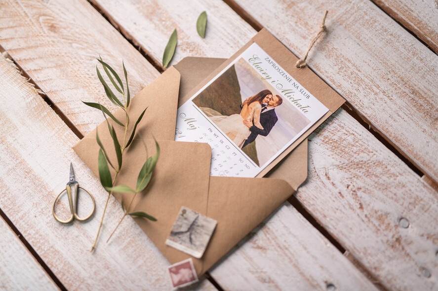 Zaproszenia ślubne Ze zdjęciem   Foto zaproszenia ślubne ze zdjęciem rustykalne  zaproszenie na ślub kartka z kalendarza 1