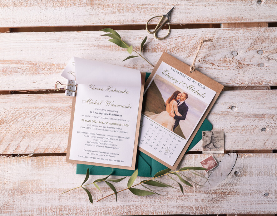 Zaproszenia ślubne Ze zdjęciem   Foto zaproszenia ślubne ze zdjęciem rustykalne  zaproszenie na ślub kartka z kalendarza 11