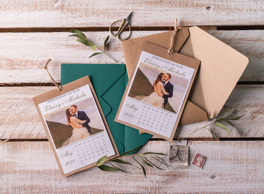 Zaproszenia ślubne Ze zdjęciem   Foto zaproszenia ślubne ze zdjęciem rustykalne  zaproszenie na ślub kartka z kalendarza 3