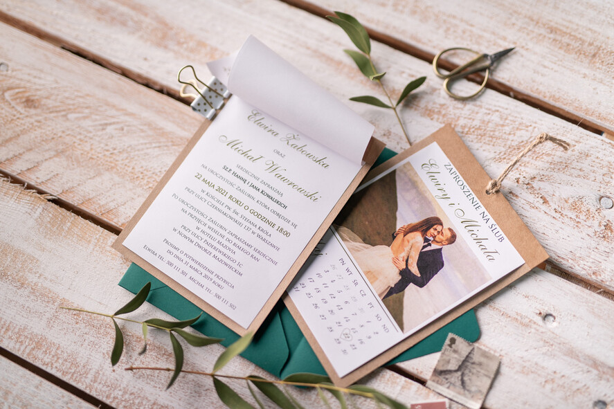 Zaproszenia ślubne Ze zdjęciem   Foto zaproszenia ślubne ze zdjęciem rustykalne  zaproszenie na ślub kartka z kalendarza 8
