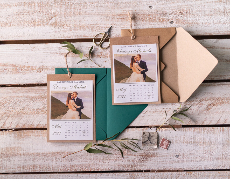 Zaproszenia ślubne Ze zdjęciem   Foto zaproszenia ślubne ze zdjęciem rustykalne  zaproszenie na ślub kartka z kalendarza 0
