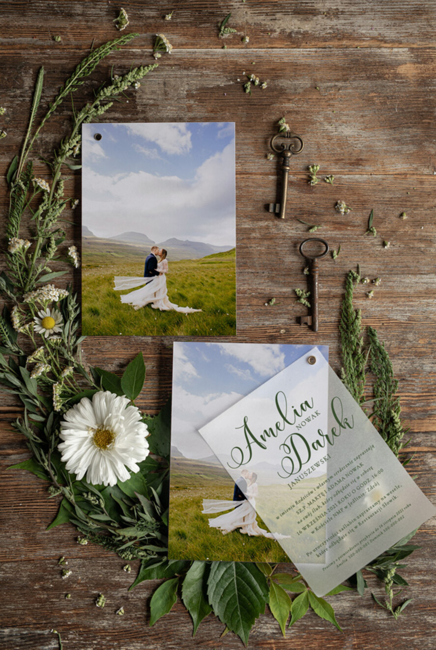 Zaproszenia ślubne Ze zdjęciem  zielone zaproszenia ślubne ze zdjęciem  zaproszenie na ślub cywilny i nie tylko koperta butelkowa zieleń 3