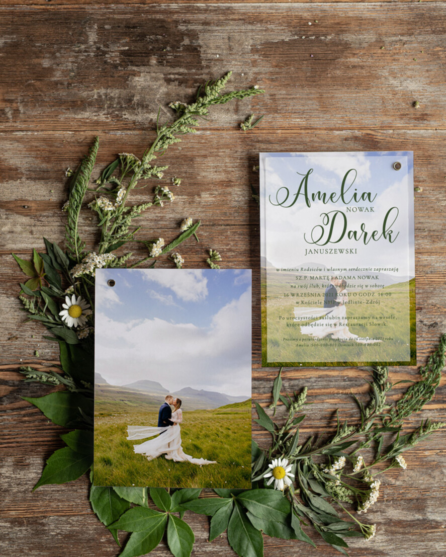 Zaproszenia ślubne Ze zdjęciem  zielone zaproszenia ślubne ze zdjęciem  zaproszenie na ślub cywilny i nie tylko koperta butelkowa zieleń 5