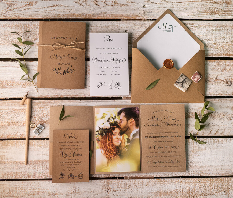 Zaproszenia ślubne Ze zdjęciem  rustykalne zaproszenia ślubne ze zdjęciem w folderze foto zaproszenie na ślub Składane Eko Zaproszenia na Ślub z Fotografią 12