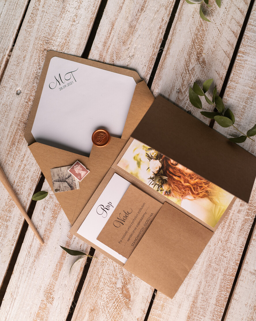 Zaproszenia ślubne Ze zdjęciem  rustykalne zaproszenia ślubne ze zdjęciem w folderze foto zaproszenie na ślub Składane Eko Zaproszenia na Ślub z Fotografią 16
