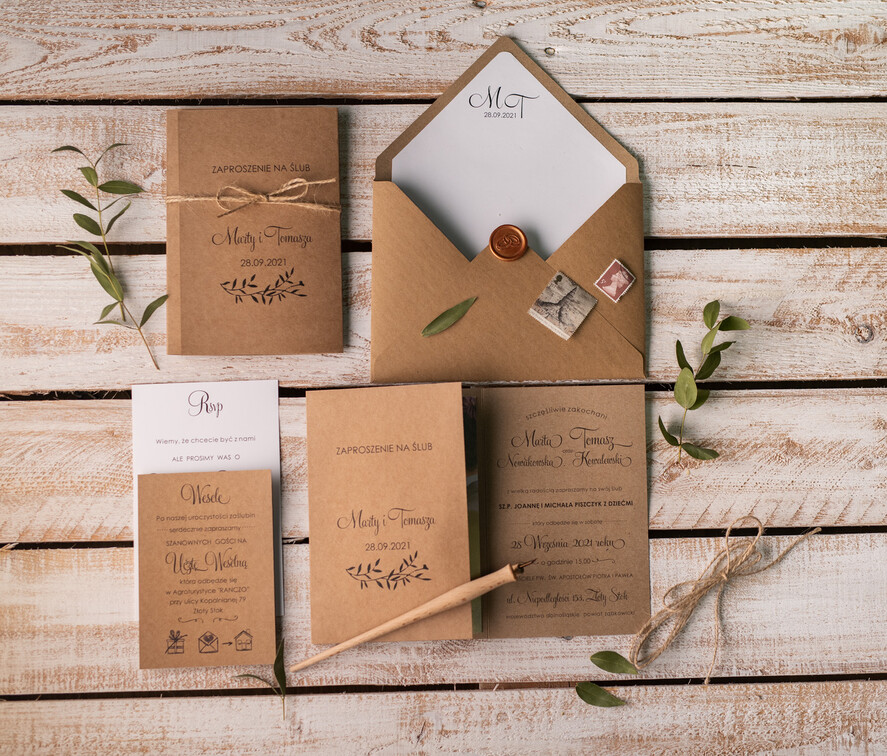 Zaproszenia ślubne Ze zdjęciem  rustykalne zaproszenia ślubne ze zdjęciem w folderze foto zaproszenie na ślub Składane Eko Zaproszenia na Ślub z Fotografią 7