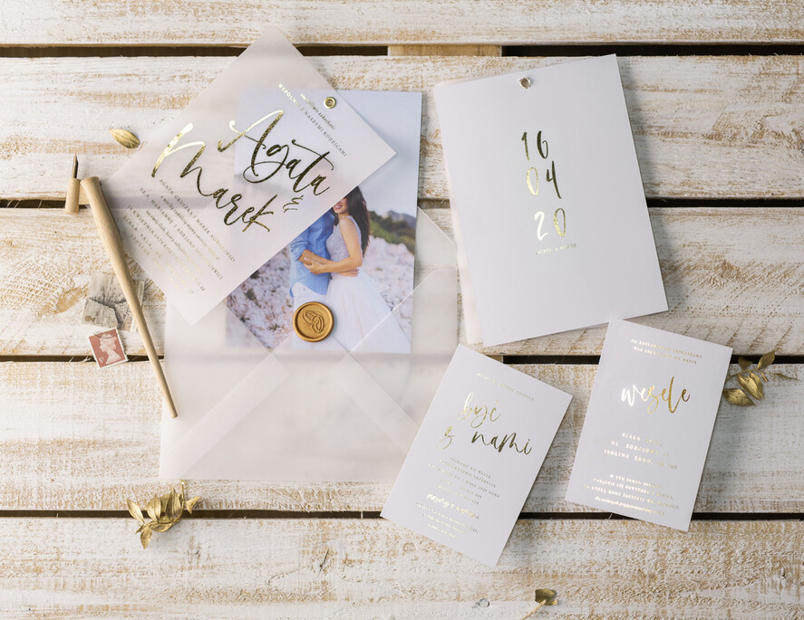 Zaproszenia ślubne Ze zdjęciem  Minimalistyczne Złocone zaproszenia ślubne ze zdjęciem foto zaproszenie na ślub Złote Litery8