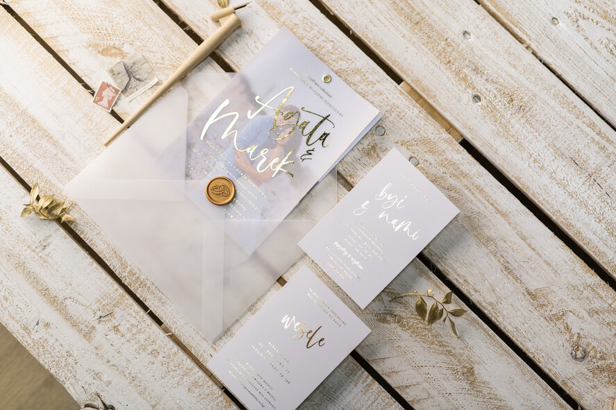 Zaproszenia ślubne Ze zdjęciem  Minimalistyczne Złocone zaproszenia ślubne ze zdjęciem foto zaproszenie na ślub Złote Litery10