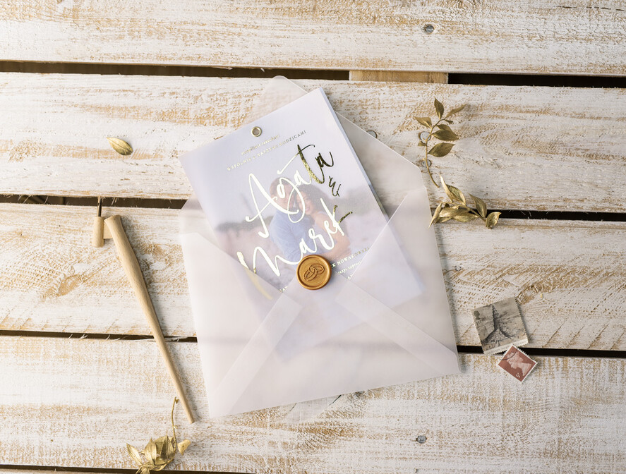 Zaproszenia ślubne Ze zdjęciem  Minimalistyczne Złocone zaproszenia ślubne ze zdjęciem foto zaproszenie na ślub Złote Litery4