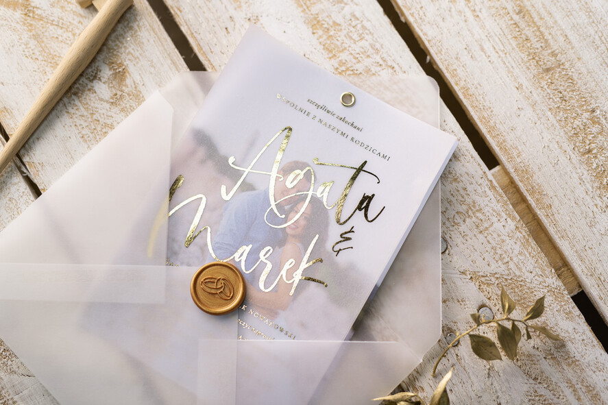 Zaproszenia ślubne Ze zdjęciem  Minimalistyczne Złocone zaproszenia ślubne ze zdjęciem foto zaproszenie na ślub Złote Litery5