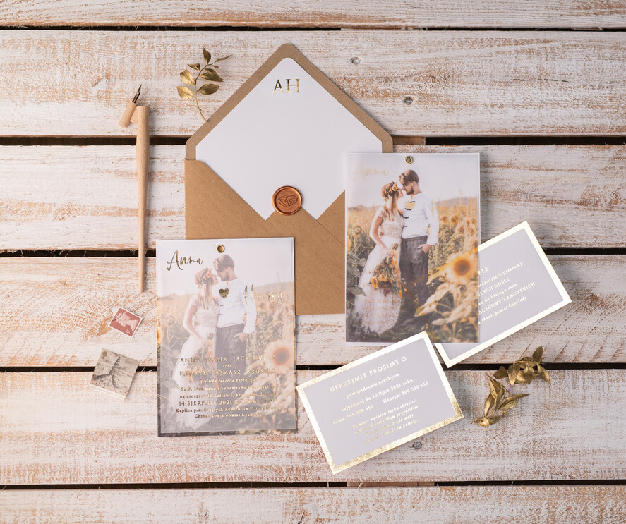 Zaproszenia ślubne Ze zdjęciem  Minimalistyczne Złocone zaproszenia ślubne ze zdjęciem foto zaproszenie na ślub Złote Litery i Wasze Fotki8