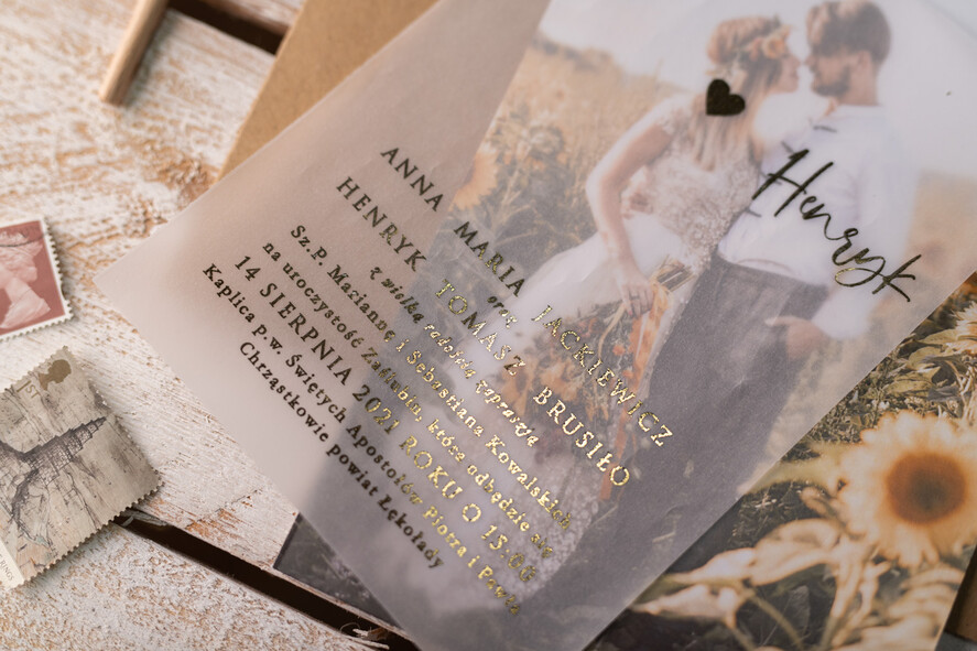 Zaproszenia ślubne Ze zdjęciem  Minimalistyczne Złocone zaproszenia ślubne ze zdjęciem foto zaproszenie na ślub Złote Litery i Wasze Fotki11