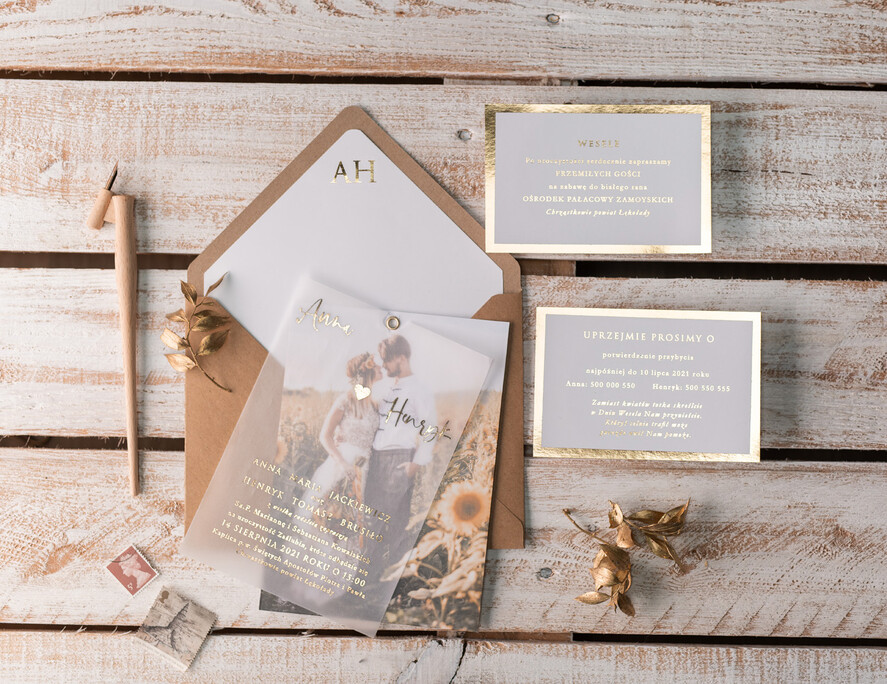 Zaproszenia ślubne Ze zdjęciem  Minimalistyczne Złocone zaproszenia ślubne ze zdjęciem foto zaproszenie na ślub Złote Litery i Wasze Fotki15