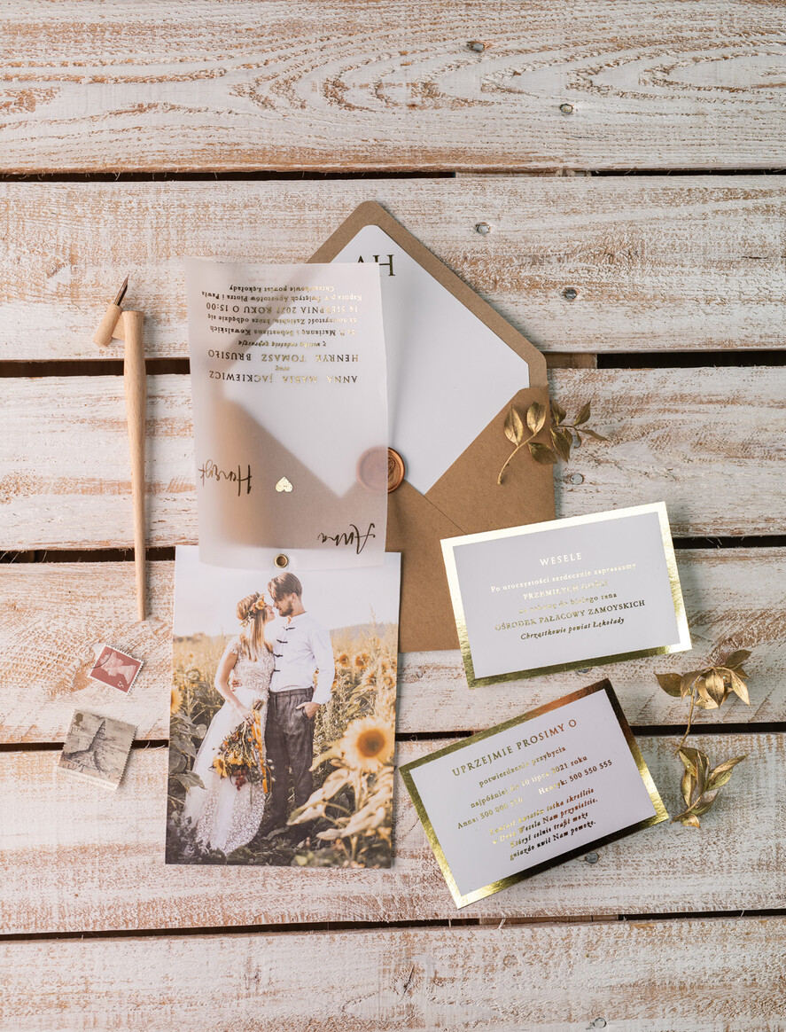 Zaproszenia ślubne Ze zdjęciem  Minimalistyczne Złocone zaproszenia ślubne ze zdjęciem foto zaproszenie na ślub Złote Litery i Wasze Fotki5