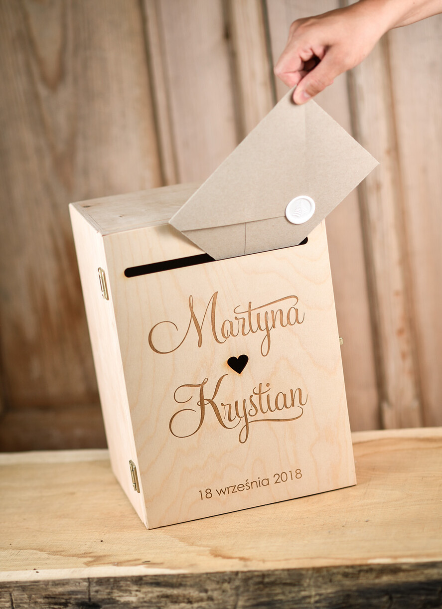 Pudełko na koperty  DREWNIANE pudełko na koperty ślubne, personalizowane drewno grawer wasze imiona i data4