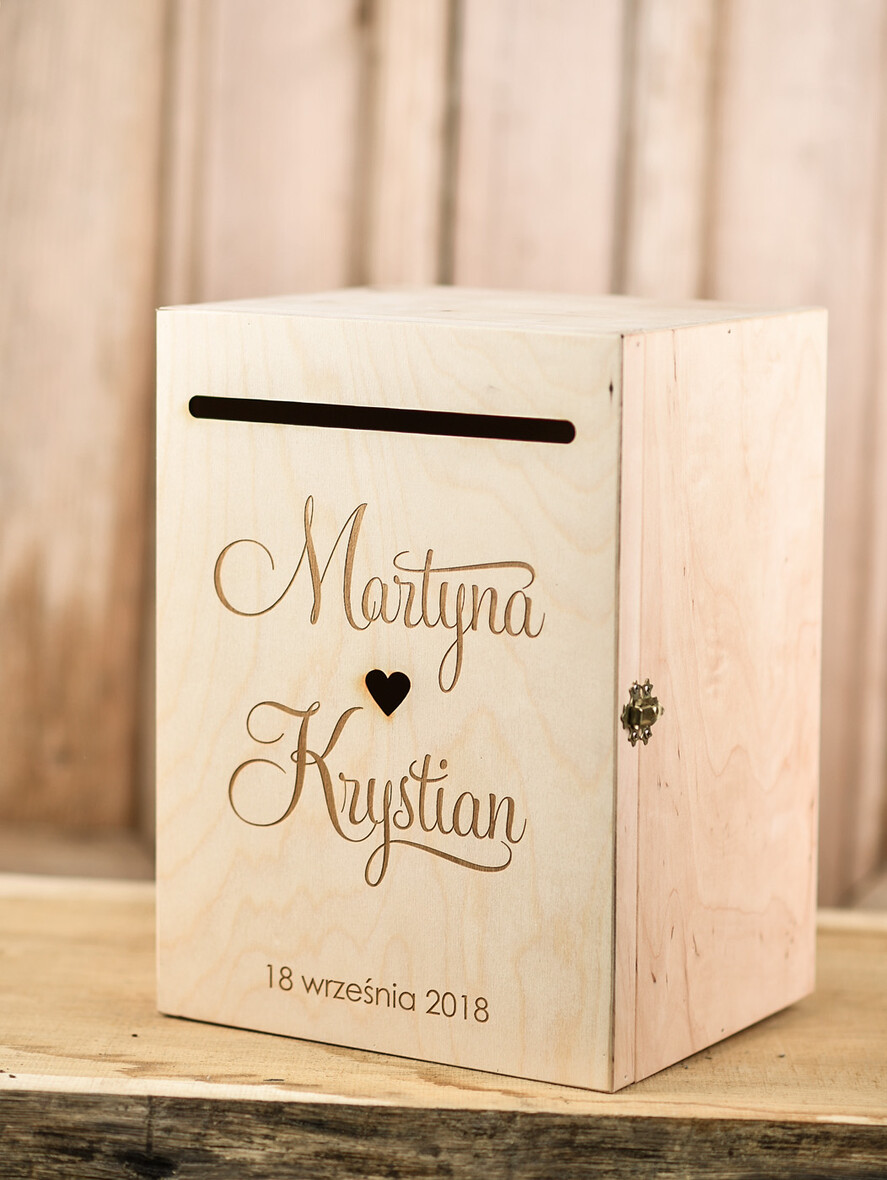 Pudełko na koperty  DREWNIANE pudełko na koperty ślubne, personalizowane drewno grawer wasze imiona i data7
