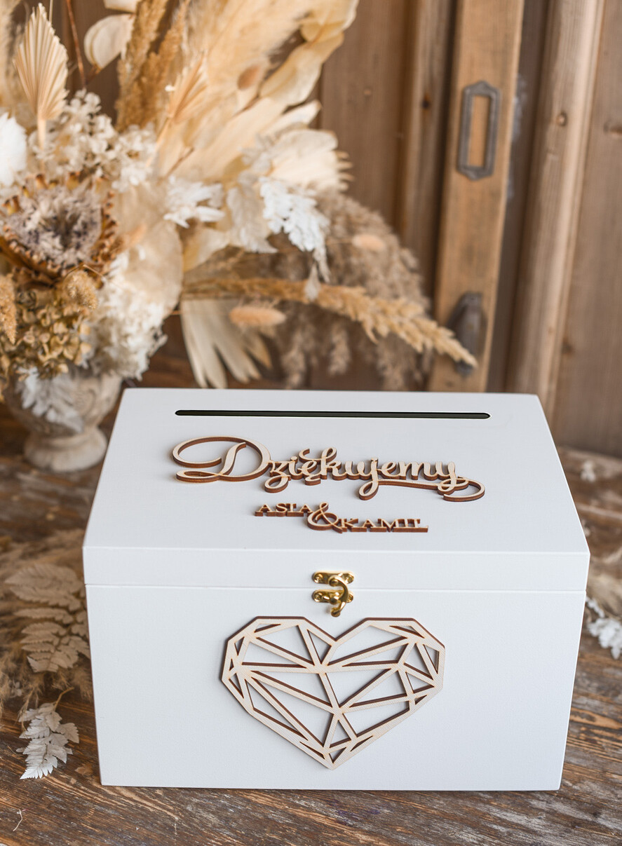 Pudełko na koperty  DREWNIANE pudelko skrzynka na koperty ślubne drewniana idealna na rustykane wesele drewniane białe pudełko na koperty0