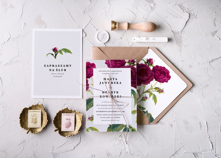 Zaproszenia ślubne Natura orginalne zaproszenia ślubne inspirowane pięknym kolorem róż2