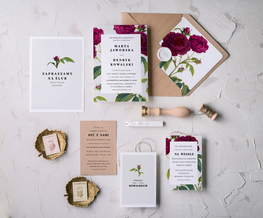 Zaproszenia ślubne Natura orginalne zaproszenia ślubne inspirowane pięknym kolorem róż7