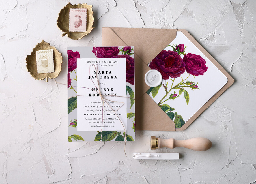 Zaproszenia ślubne Natura orginalne zaproszenia ślubne inspirowane pięknym kolorem róż0