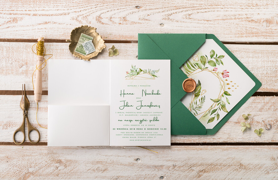 Zaproszenia ślubne Natura wyjątkowe zaproszenia weselne modny wzór geometryczny 3