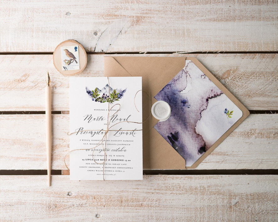 Zaproszenia ślubne Natura Proste  Rustykalne Zaproszenia Ślubne Leśne Zaproszenia na Ślub Jeżyny Minimalistyczne Zaproszenie na Ślub w Lesie2