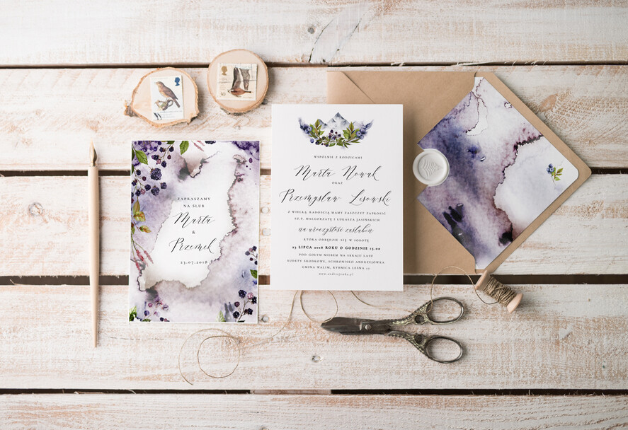 Zaproszenia ślubne Natura Proste  Rustykalne Zaproszenia Ślubne Leśne Zaproszenia na Ślub Jeżyny Minimalistyczne Zaproszenie na Ślub w Lesie0