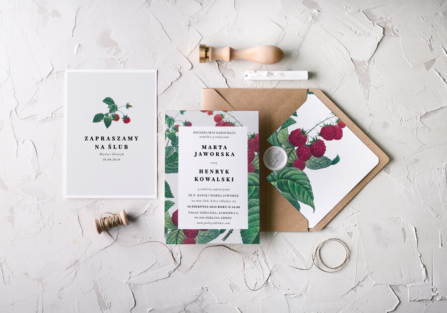Zaproszenia ślubne Natura Proste Zaproszenia Ślubne Malinki Zaproszenia na Ślub Rustykalne Minimalistyczne Zaproszenie na Ślub w malinowym Chruśniku 2