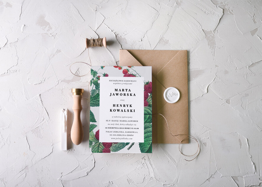 Zaproszenia ślubne Natura Proste Zaproszenia Ślubne Malinki Zaproszenia na Ślub Rustykalne Minimalistyczne Zaproszenie na Ślub w malinowym Chruśniku 3