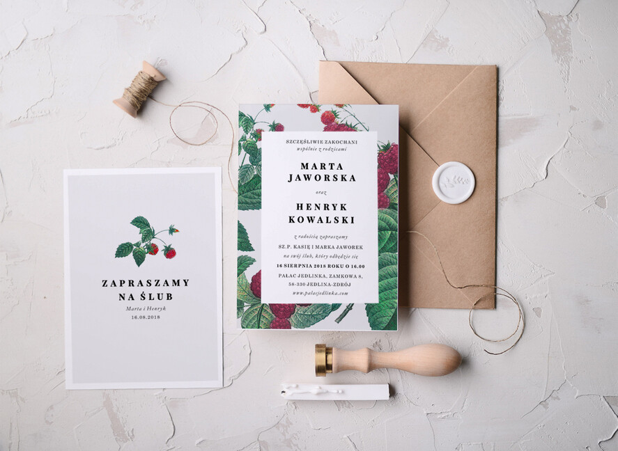 Zaproszenia ślubne Natura Proste Zaproszenia Ślubne Malinki Zaproszenia na Ślub Rustykalne Minimalistyczne Zaproszenie na Ślub w malinowym Chruśniku 4