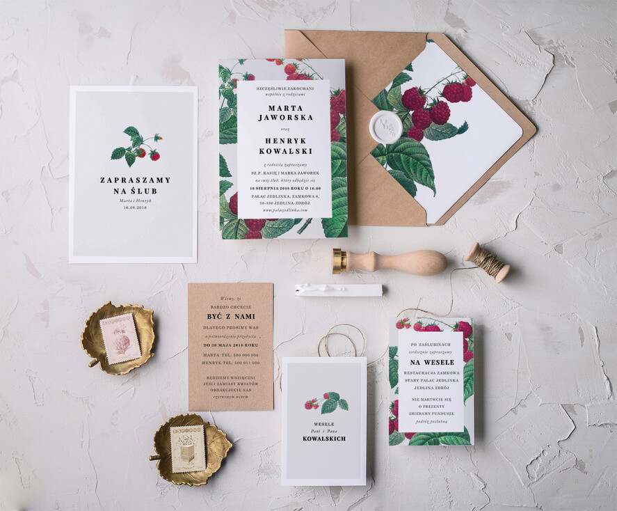 Zaproszenia ślubne Natura Proste Zaproszenia Ślubne Malinki Zaproszenia na Ślub Rustykalne Minimalistyczne Zaproszenie na Ślub w malinowym Chruśniku 6