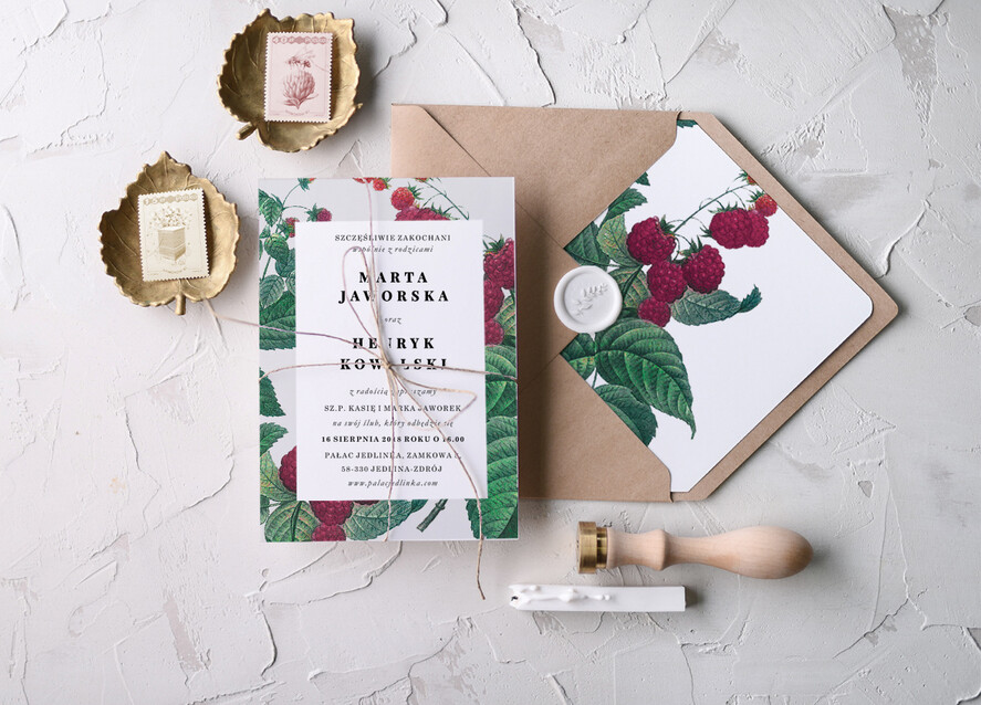 Zaproszenia ślubne Natura Proste Zaproszenia Ślubne Malinki Zaproszenia na Ślub Rustykalne Minimalistyczne Zaproszenie na Ślub w malinowym Chruśniku 0