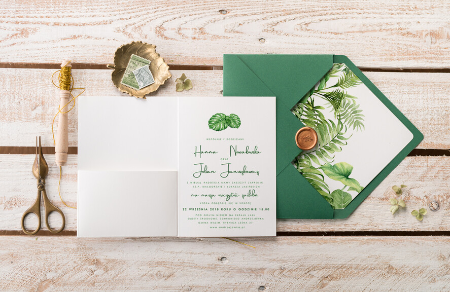 Zaproszenia ślubne Natura unikatowe zaproszenia ślubne z tropikalnym motywem3