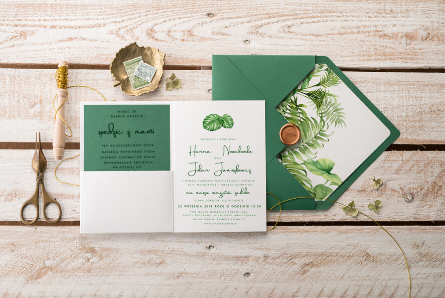 Zaproszenia ślubne Natura unikatowe zaproszenia ślubne z tropikalnym motywem4
