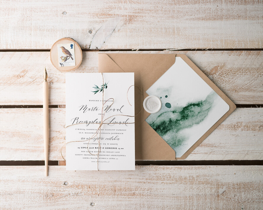 Zaproszenia ślubne Natura nietypowe zaproszenia ślubne wzór z motywem zieleni2