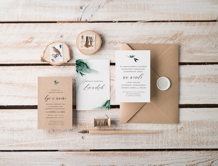 Zaproszenia ślubne Natura nietypowe zaproszenia ślubne wzór z motywem zieleni4